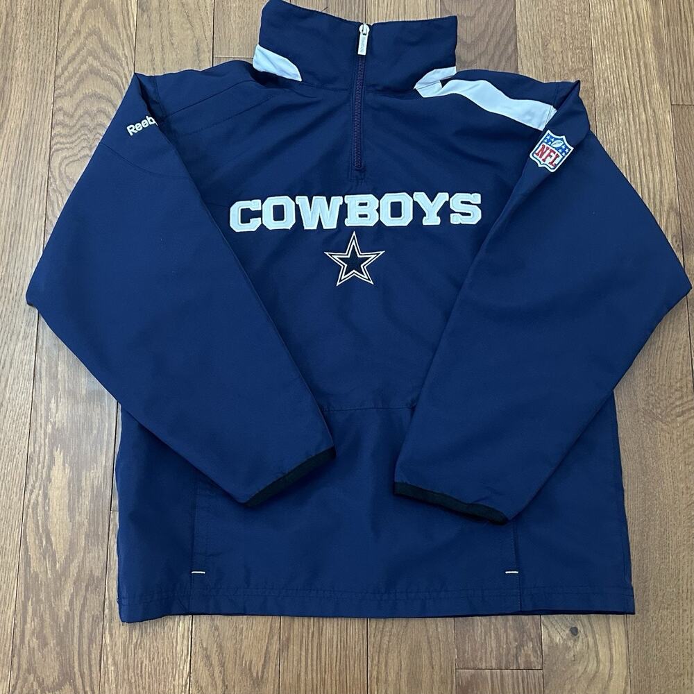 Dallas Cowboys NFL Reebok Youth Medium Blue 1/4 Zip Jacket Hooded‎ Windbreaker